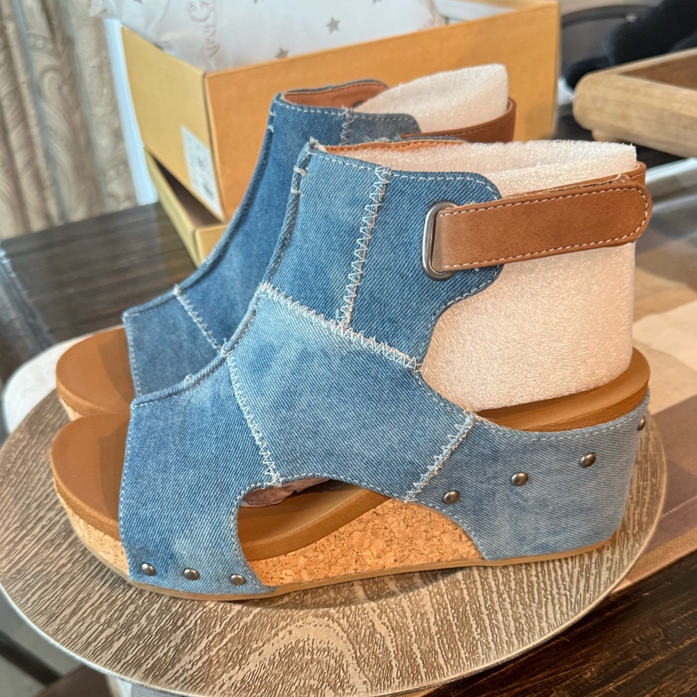 Very G Lala Denim Wedges New - Picture 2 of 10